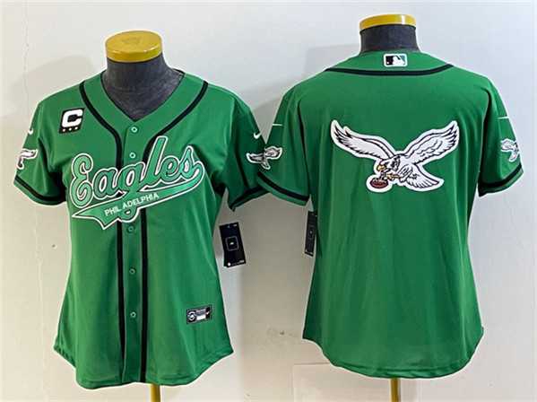 Womens Philadelphia Eagles Green Team Big Logo With 3-Star C Patch Cool Base Stitched Baseball Jerseys->->Women Jersey